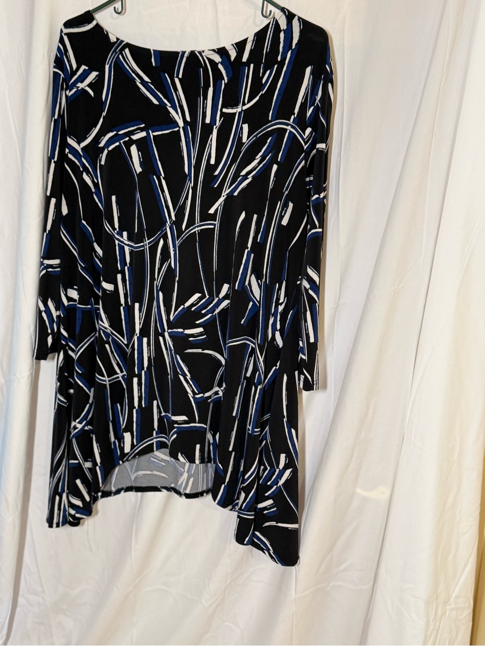 Alfani Black Tunic Top with Blue and White Abstract Stripes